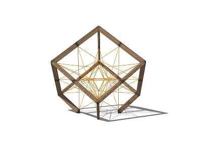 Modern Geometric Playground Equipment With Wooden Frame And Yellow Rope Net 3d model