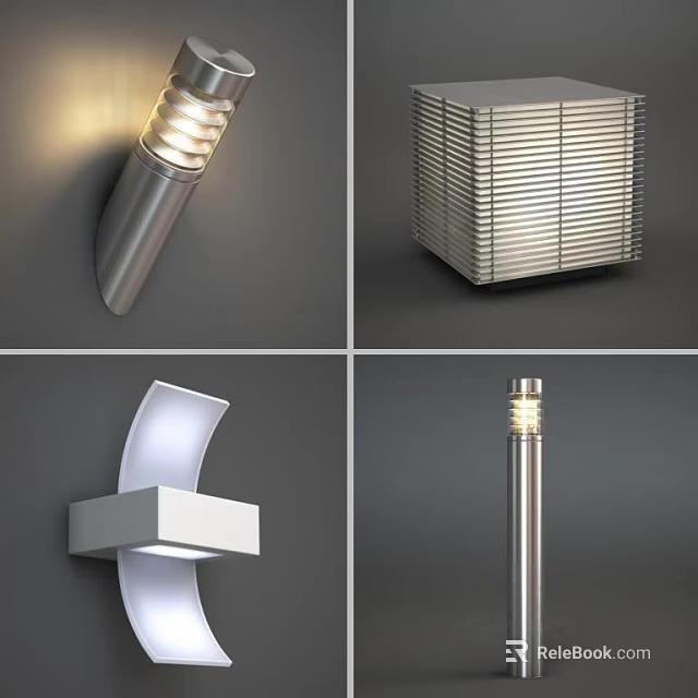 Modern Lighting Combinations Featuring Wall Sconces Square Fixtures Curved Designs And Column Lamps 3d model 