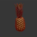 Fresh golden pineapple with green leaf crown on black reflective surface 3d model