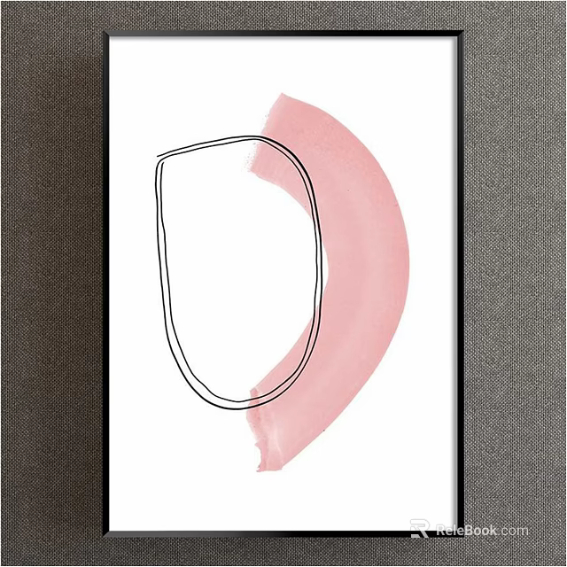 Abstract Painting With Modern Minimal Design Pink Color Block And Black Contour Line Wall Art 3d model 