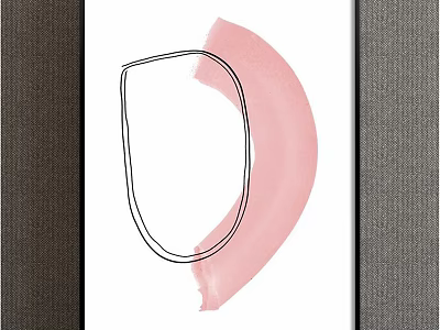 Abstract Painting With Modern Minimal Design Pink Color Block And Black Contour Line Wall Art 3d model