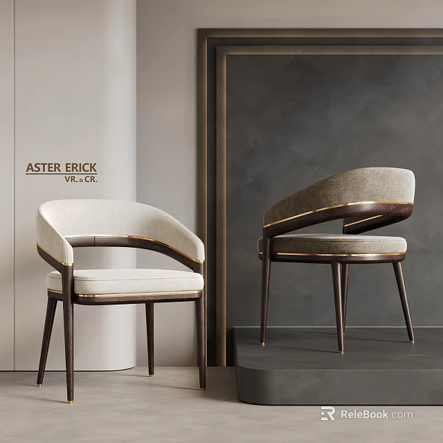 Elegant Modern Dining Chairs With Curved Upholstered Back And Dark Wood Legs 3d model 