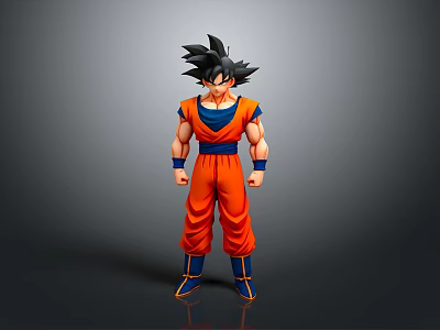 3D Dragon Ball Character Model With Orange Outfit Blue Belt And Black Hair 3d model