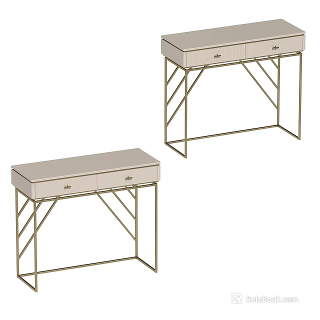 Modern Console Table With Sleek Top Metal Frame And Drawers For Entryway 3d model