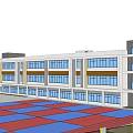 Modern School Building With Red Running Track And Blue Sports Field 3d model