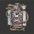 Detailed Industrial Engine With Pipes Cables Red Fan And Metal Parts