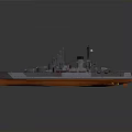 Military Warship Water Transport Vehicle Featuring Turrets Deck And Smokestack Design