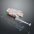 White Protective Gloves And Syringe With Red Blue Liquid Drops For Daily Use
