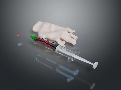 White Protective Gloves And Syringe With Red Blue Liquid Drops For Daily Use 3d model