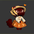 Red Cat Wearing Yellow Hat With Heart In Orange Leaf Dress Holding Wheat Ears