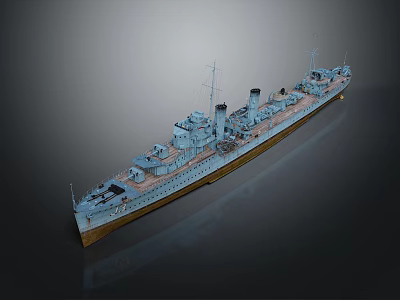 Large Military Warship With Detailed Deck Equipment Gray Hull And Brown Bottom On Dark Background 3d model
