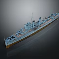 Large Military Warship With Detailed Deck Equipment Gray Hull And Brown Bottom On Dark Background
