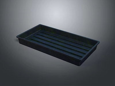 Black Rectangular Plastic Garden Accessory Tray With Drainage Strips For Planting 3d model