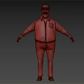 3D Rendered Male Character In Pink Shirt Dark Pants With Mustache Arms Outstretched Gray Background