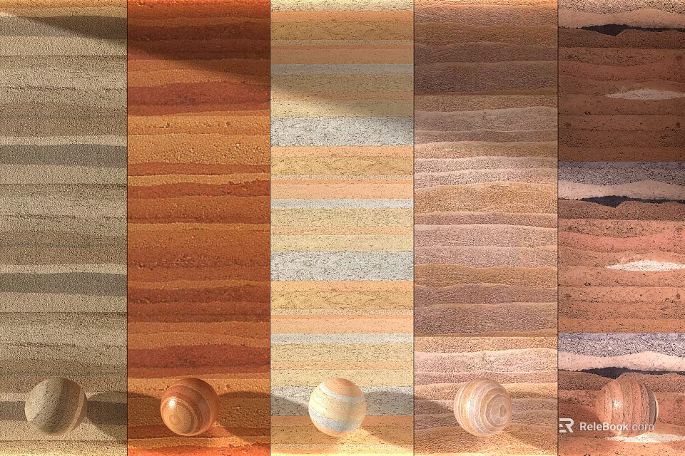Decorative Wall Panel Samples With Various Colors Textures And Wooden Ball Decorations 3d model