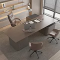 Modern Bright Wooden Office Desk With Computer Documents And Two Chairs Near Window Blinds