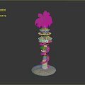 Spiral Multi Level Building Model with Palm Tree Top Circular Base Spiral Stairs and Windows