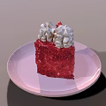 Slice of Red Velvet Cake with Cream Topping on Pink Plate