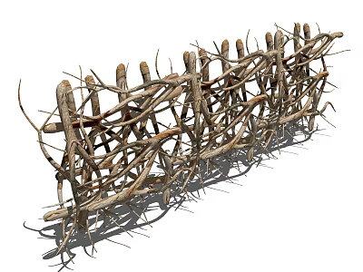 Handmade Rustic Natural Garden Fence With Interlaced Twigs And Branches 3d model
