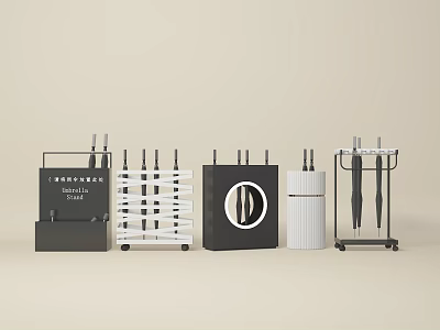 Stylish Display Racks With Various Designs Black White And Brand Logos For Product 3d model