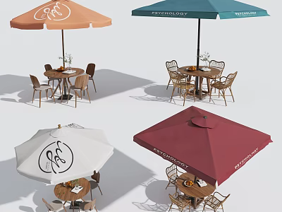 Outdoor Canopies In Various Colors For Cafe Outdoor Seating With Tables And Chairs 3d model