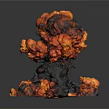 3D Rendered Garden Landscape With Volcano Eruption Red Orange Magma Black Mountain