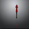 Red Fire Hydrant Structure With Brown Post In Building Exterior Design