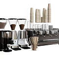 Commercial Coffee Equipment Setup With Espresso Machine Grinders Paper Cups And Straws