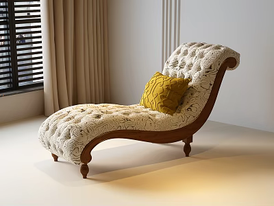 Lounge Chair with Floral Pattern Upholstery Wooden Curved Frame and Yellow Accent Cushion in Bright Room 3d model