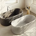 Two Modern Ribbed Dark and Light Gray Bathtubs in Bright Bathroom with Natural Light