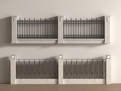 Modern Building Exterior Wall Design With Stone Pedestal And Metal Railings 3d model