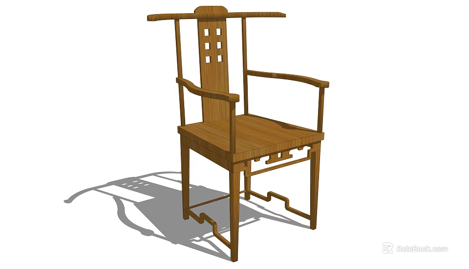 Traditional Wooden Armchair With Carved Backrest And Elegant Leg Design 3d model 