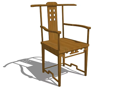 Traditional Wooden Armchair With Carved Backrest And Elegant Leg Design 3d model