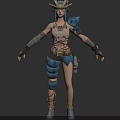Dragon Horn Headdress With Blue Braided Hair White Sleeveless Top And Scale Shoulder Armor