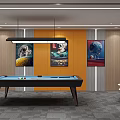 Modern Billiard Room Interior With Pool Table Decorative Paintings And Hanging Lights 3d model