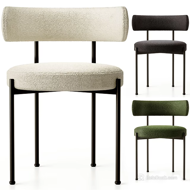 Modern Upholstered Dining Chairs With Black Metal Legs In Beige Dark Grey And Green 3d model 