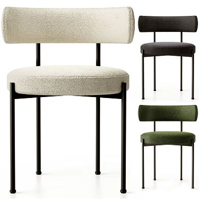 Modern Upholstered Dining Chairs With Black Metal Legs In Beige Dark Grey And Green 3d model