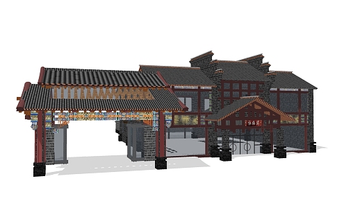 Entrance to the gate of the Chinese-style gate scenic spot 3d model