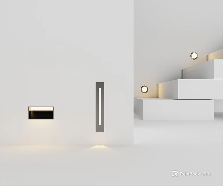 Sleek Modern Indoor Wall Lamp Illuminating White Wall And Stairs With Soft Light 3d model 