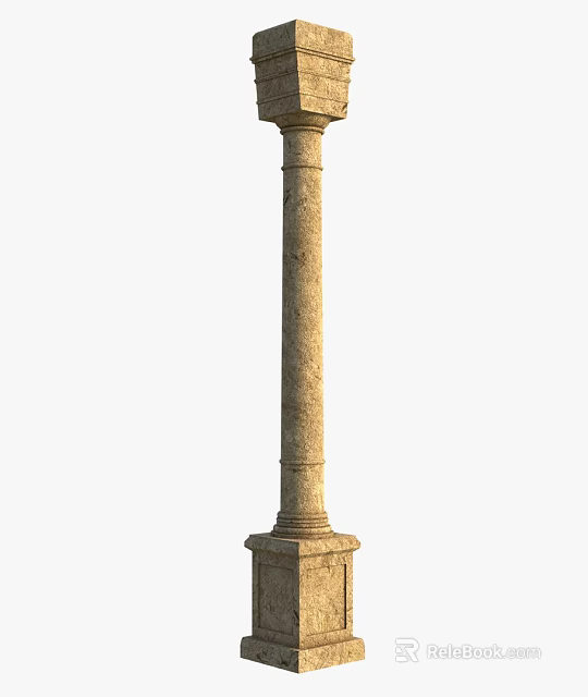 Ancient Classical Stone Column With Textured Surface And Pedestal Base Design 3d model 