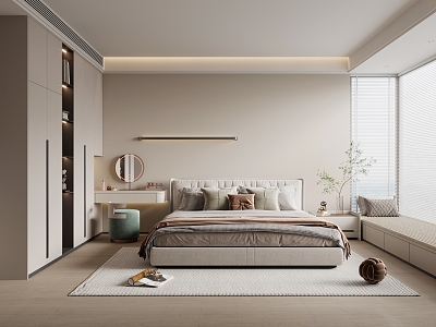 Modern Bedroom Simple Home Bedroom Cream 3d model