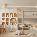 Cozy Modern Kids Room with Bunk Bed Bookshelf Desk Chair Stuffed Toys Moon Star Decorations