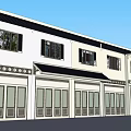 Contemporary Commercial Complex Facade Featuring Storefronts Large Glass Windows And Decorative Elements