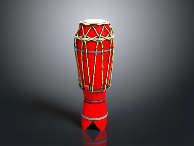 Stylish Red Drum Home Decor With Yellow Woven Ropes And Red Support Base 3d model