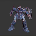 Detailed Blue Robot Model Mech Warrior With Purple Sword And Shield