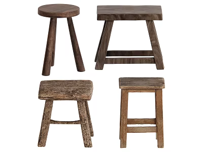 Rustic Solid Wood Stools With Various Designs And Natural Wood Finish 3d model