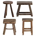 Rustic Solid Wood Stools With Various Designs And Natural Wood Finish
