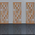Wooden Hinged Doors with Geometric Carved Patterns Three Panel Design for Modern Interior 3d model