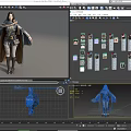 Game Movie Female Character In Blue Brown Cloak Belt Pouch Hat Gray Pants Boots