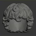 3D Modeled Character Head With Detailed Curly Hair And Smooth Gray Surface